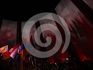 Shadows of flags at the Armenian Genocide Memorial