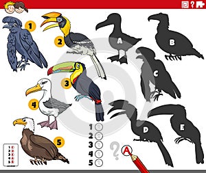 shadows game with cartoon birds animal characters