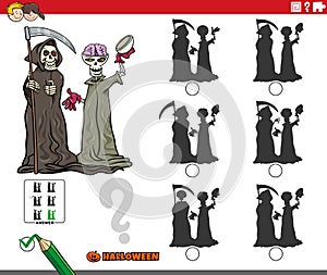 Shadows game with cartoon grim reaper on Halloween