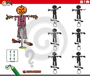 Shadows game with cartoon Halloween scarecrow