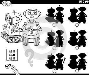 Shadows game with cartoon robots coloring book page