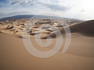 Shadows in the Gobi desert sand dunes, Mongolia