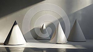 Shadows and light play off of the smooth surfaces of the cones enhancing the contrast and creating depth photo