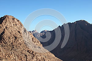 Shadows in the mountains of Moses, mountains of Egypt, the highest mountain in Egypt