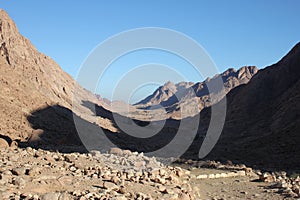 Shadows in the mountains of Moses, mountains of Egypt, the highest mountain in Egypt