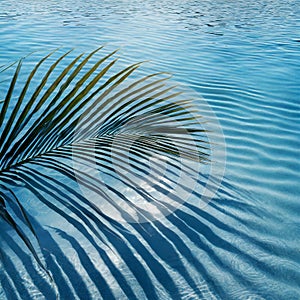 Shadows of palm leaves on Rippling blue Water Surface, tropical background