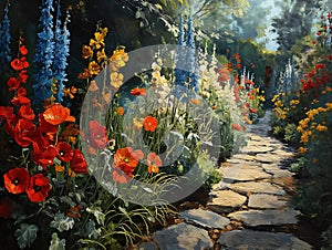Shadows of Praise: A Unique Border of Poppy Flowers and Stone Co