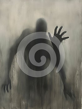 Shadowy figure emerging, in the style of pawel kuczynski, light black and gray