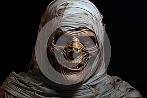 Shadowy Mummy night street scary portrait. Generate Ai