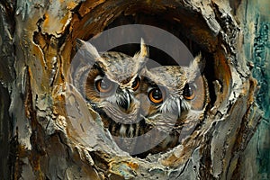 Shadowy Owls hole. Generate Ai photo