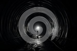 Shadowy Tunnel man dark light. Generate Ai photo