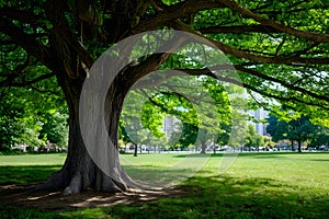 Shady tree offers respite from the urban hustle in the park