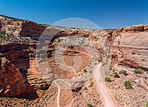 Shafer Trail road in Canyonlands national park, Moab Utah USA. Winding Road - Serpentine