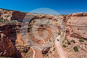 Shafer Trail road in Canyonlands national park, Moab Utah USA. Winding Road - Serpentine