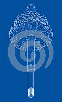 Shaft with gear wheel. Vector