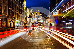 Shaftesbury Avenue in London, UK, at night