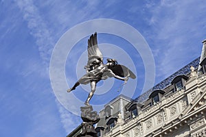 Shaftesbury Memorial Fountain, statue of a mythological figure Anteros, Piccadilly Circus, London, United Kingdom.