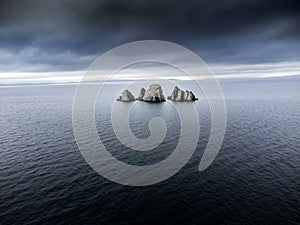 The Shag Rocks aerial view isolated near Whiteway Newfoundland along the East Coast of Canada