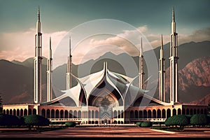 Shah Faisal Masjid Mosque. Created with generative artificial intelligence technology. photo