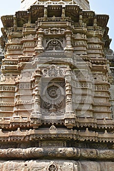 Shaher ki Masjid, Mosque minaret close up, stone cavings details, built by Sultan Mahmud Begada 15th - 16th century. A UNESCO