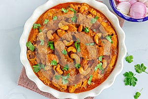 Shahi Chicken Korma Indian Chicken Curry with Cashew Nuts  Directly Above Horizontal Photo