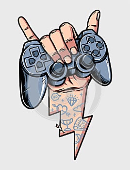 shaka hand and game controller illustration