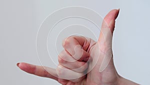 Shaka hand sign, a symbol of positivity and aloha spirit, a white background