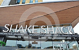 Shake Shack american restaurant logo name on the Las Vegas Boulevard, famous The Strip street in Las Vegas