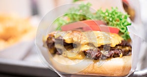 Shake shack burger yummy beef burger with melting cheese and vegetables