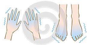 Shaking cold feet and hands illustration. Human body part. health care concept