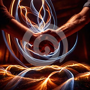 Shaking hands, dynamic photo of friendship, agreement, and trust with dynamic light streaks