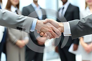 Shaking hands and partnership, Business handshake in the office, Generative AI