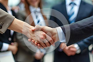 Shaking hands and partnership, Business handshake in the office, Generative AI