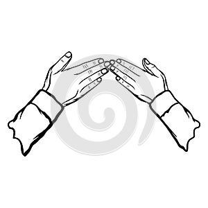 shaking hands without touching apologize physically and mentally in Islam black and white vector illustration