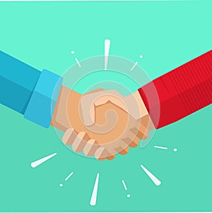 Shaking hands vector illustration, agreement deal handshake, partnership friendship congratulations