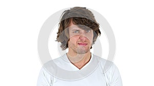 Shaking Head to Reject, No by Man, White Background