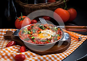 Shakshuka with tomatoes and eggs