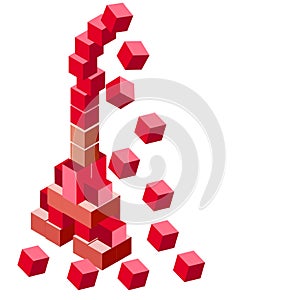 a shaky structure of red cubes