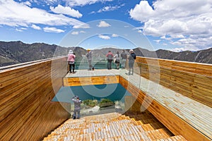 Shalala Viewpoint. Lake Quilotoa. Panorama of volcano crater lagoon of Quilotoa, near Quito, Andean region of Ecuador