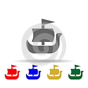 Shallop, ship, Viking multi color style icon. Simple glyph, flat vector of transport icons for ui and ux, website or mobile