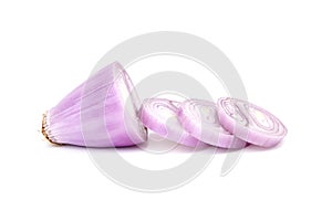 Shallot onion half and slices isolated on white background