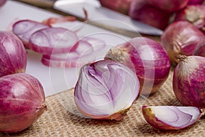 shallot or onion put on the cutting board