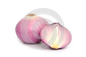 Shallots with half shallots isolated on white background