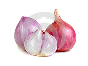 Shallots onion cut in half isolated on a white background
