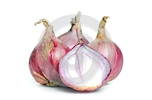 Shallots, onions, isolated on white background