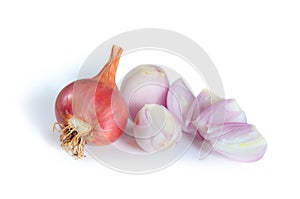 Shallots on white background