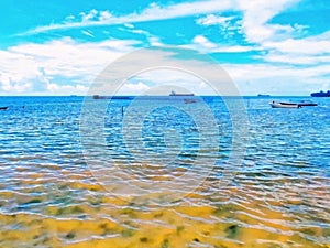 Shallow beach with idyllic scene