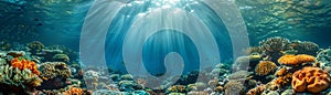 Shallow coral reef with clear water above