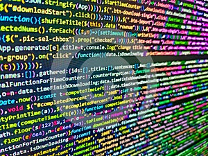 Shallow depth of field, selective focus effect. Abstract IT technology background. Modern tech. Software and PHP and field.