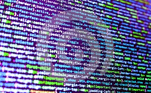 Shallow depth of field, selective focus effect. Coding programmer abstract background. Modern application Source abstract